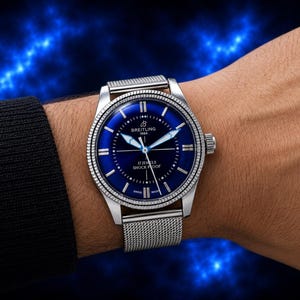 Vintage Breitling 1884 Blue Dial Watch 17-Jewels Swiss Mechanical Hand Winding Classic Men’s Wristwatch