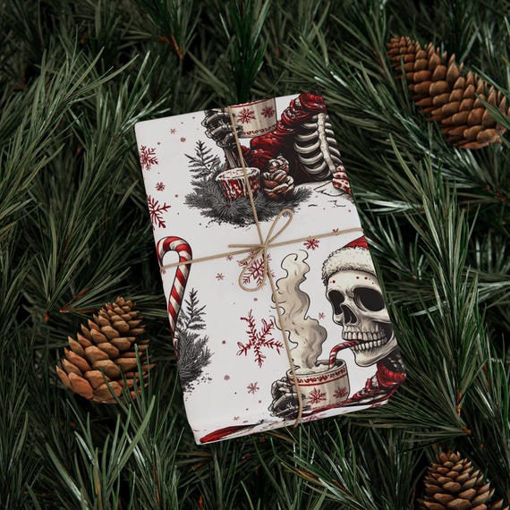 Skeleton with Santa Hat Wrapping Papers | Christmas Skull Pattern