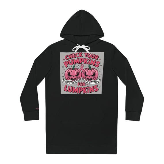 Halloween Themed Breast Cancer Awareness Hoodie Dress: Pumpkin Design, Slim Fit Cozy Fall Apparel