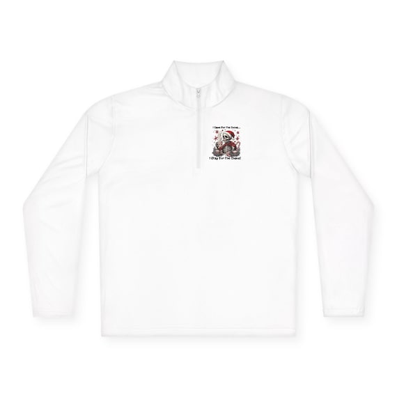 Skeleton Santa holding candy cane Quarter-Zip Pullover | I Came For The Cocoa....