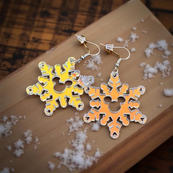 Mouse Snowflake Drops | 1 pair Drop laser Iridescent snowflake acrylic earrings