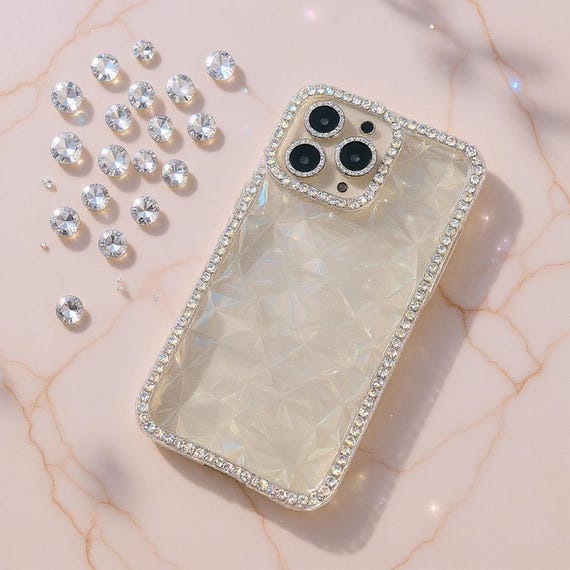 Handmade Clear AB Rhinestone iPhone 14 Pro Max Case – 3D Diamond Sparkle, Protective Silicone