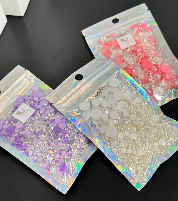 Pearlescent Rhinestone Pearl Mix - White, Pink, Purple (3-Pack)