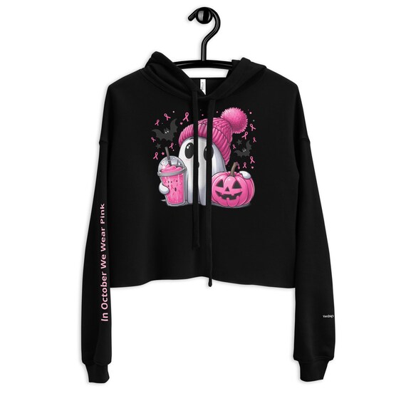Adorable Halloween Themed - Fall Themed Breast Cancer Awareness Crop Hoodie