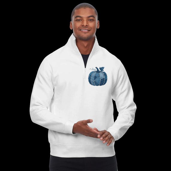 Fall Jean Pumpkin Themed Recycled blend Unisex Ultimate Fleece Quarter-Zip Sweatshirt | Threadfast 320Q White