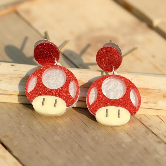 Mushroom Acrylic Drop Earrings: Anime Style, Titanium Steel