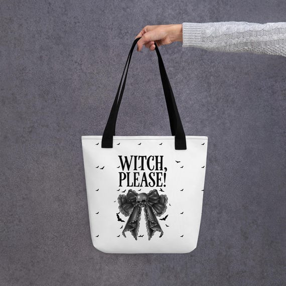 Witch, Please! Halloween Tote Bag - Gothic Skull Bow