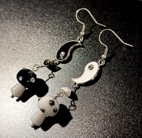 Yin Yang Mushroom Dangle Earrings – Handmade Stone Drop Jewelry