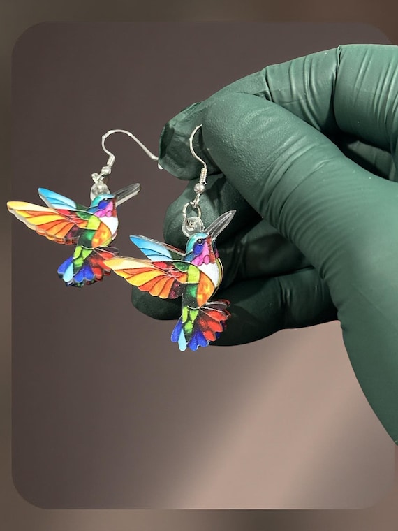 Hummingbird Dangle Earrings, Colorful Acrylic, 1.26 Inches, Bohemian Style (option 2)