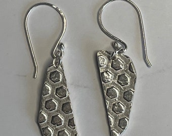 Fine Silver and Sterling Silver Geometric Texture, PMC, Asymmetrical Artisan Earrings