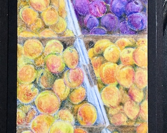 ACEO Summer Peaches and Plums, Small Artwork, Colored Pencil Original