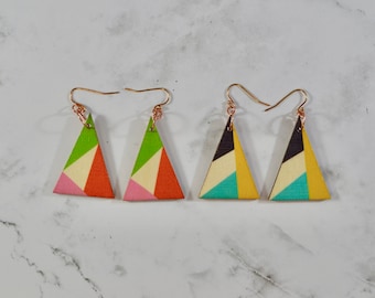 Earrings Modern Triangle Color Block Wood Statement Boho Jewelry Geometric