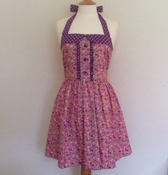 Retro Dress MEDIUM SIZE vintage petite floral on pink | Etsy
