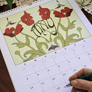 2026 Art Nouveau Plants and Pollinators Illustrated Calendar / Vintage-inspired Botanical Illustration / January-December 2026 / 11 x 16.5