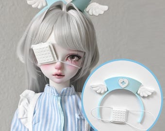 Diadema BJD – Gorro de enfermera con parche en el ojo – Ala de ángel – Tallas 1/6, 1/4 y 1/3 – Colores y tamaños personalizados disponibles – Accesorios BJD
