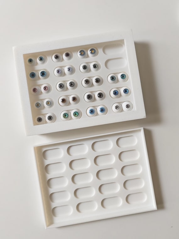 BJD Eye  Storage Box – 3d Printed Stackable Tray with Lid - Holds 20 Pairs - 12/14/16/18mm – Custom Size Available – Dust Proof Clear Cover
