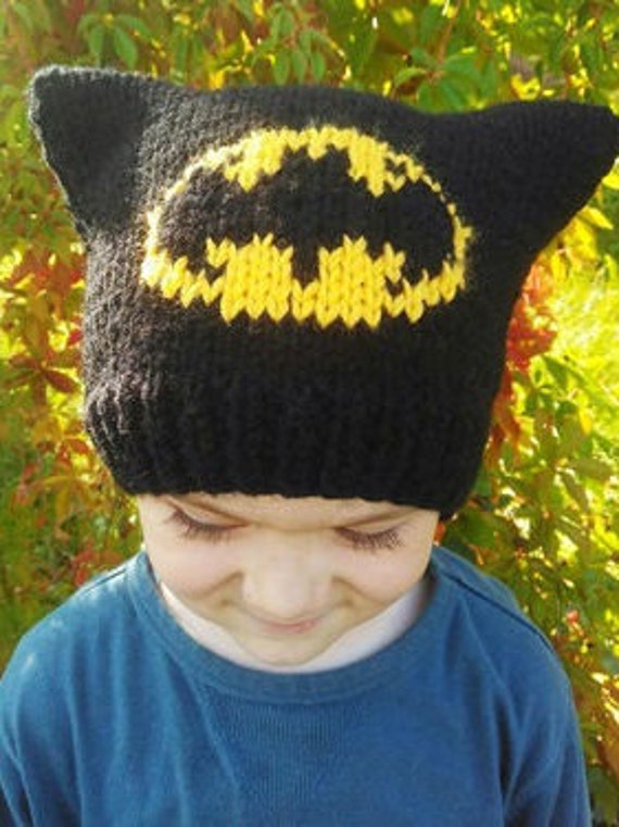 Hand Knitted Batman Hat With Ears 