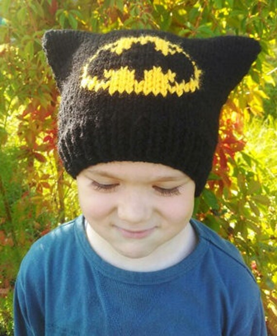 Hand Knitted Batman Hat With Ears 