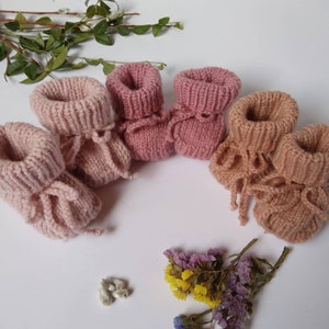 Hand knitted baby booties, Baby gift, Knit Baby clothes, Unisex booties, Baby socks, Slippers from old pink, light pink, apricot color wool