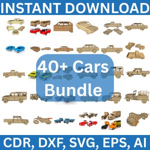 Paquete de diseños de coches para corte láser: archivos DXF, SVG y PNG listos para cortar