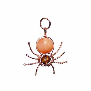 Copper Wire Wrapped Spider Pendant w Carnelian - for necklace, etc
