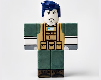 Figura impressa em 3D do personagem Guest 1337 Forsaken | Arte de fã pintada à mão do Roblox | Item de colecionador nostálgico de terror | Presente para gamers