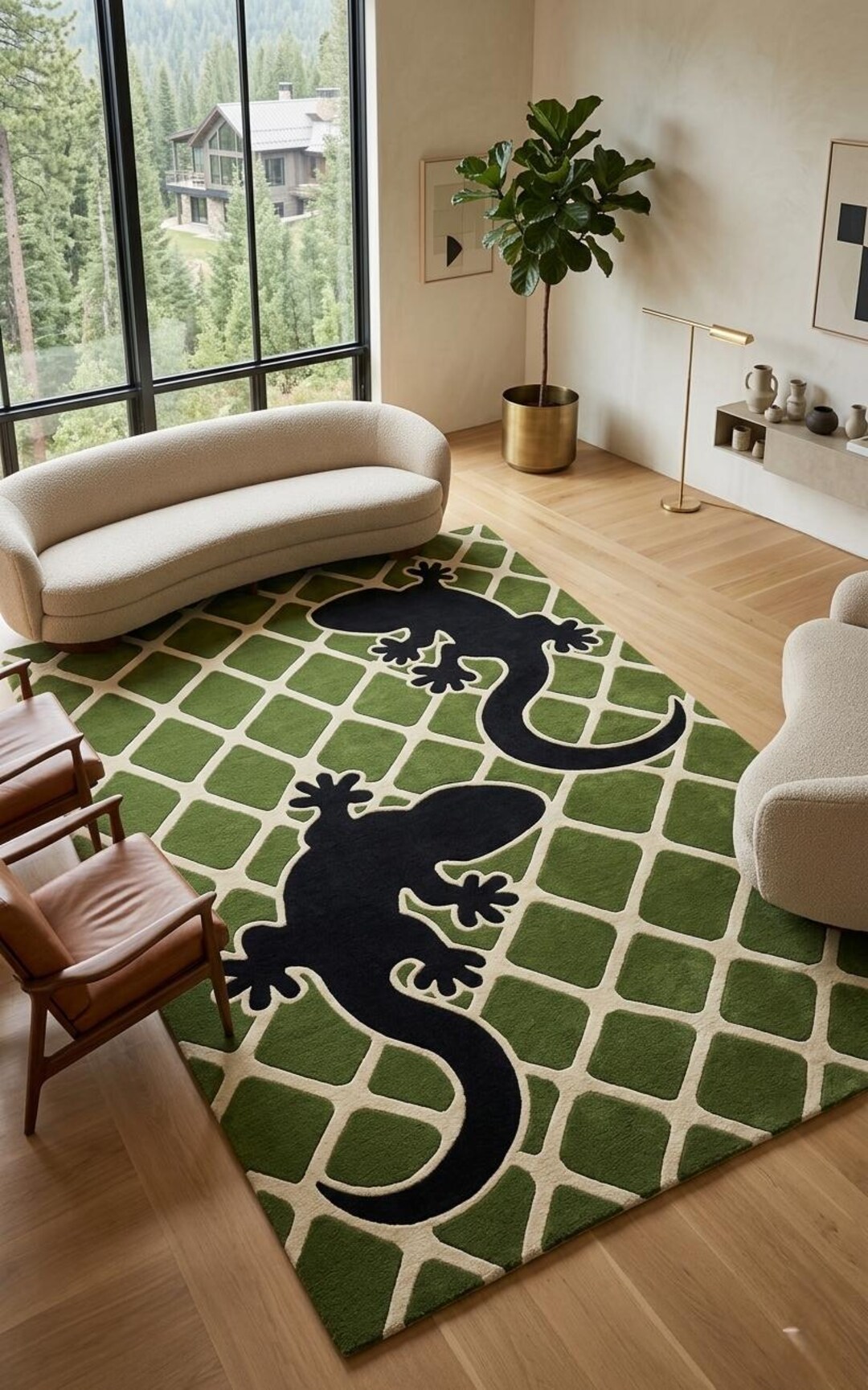 Cool Rug Lizard Gecko Area Rug, Hand Tufted Wool Lizard Carpet, Modern Green Checkered ...
