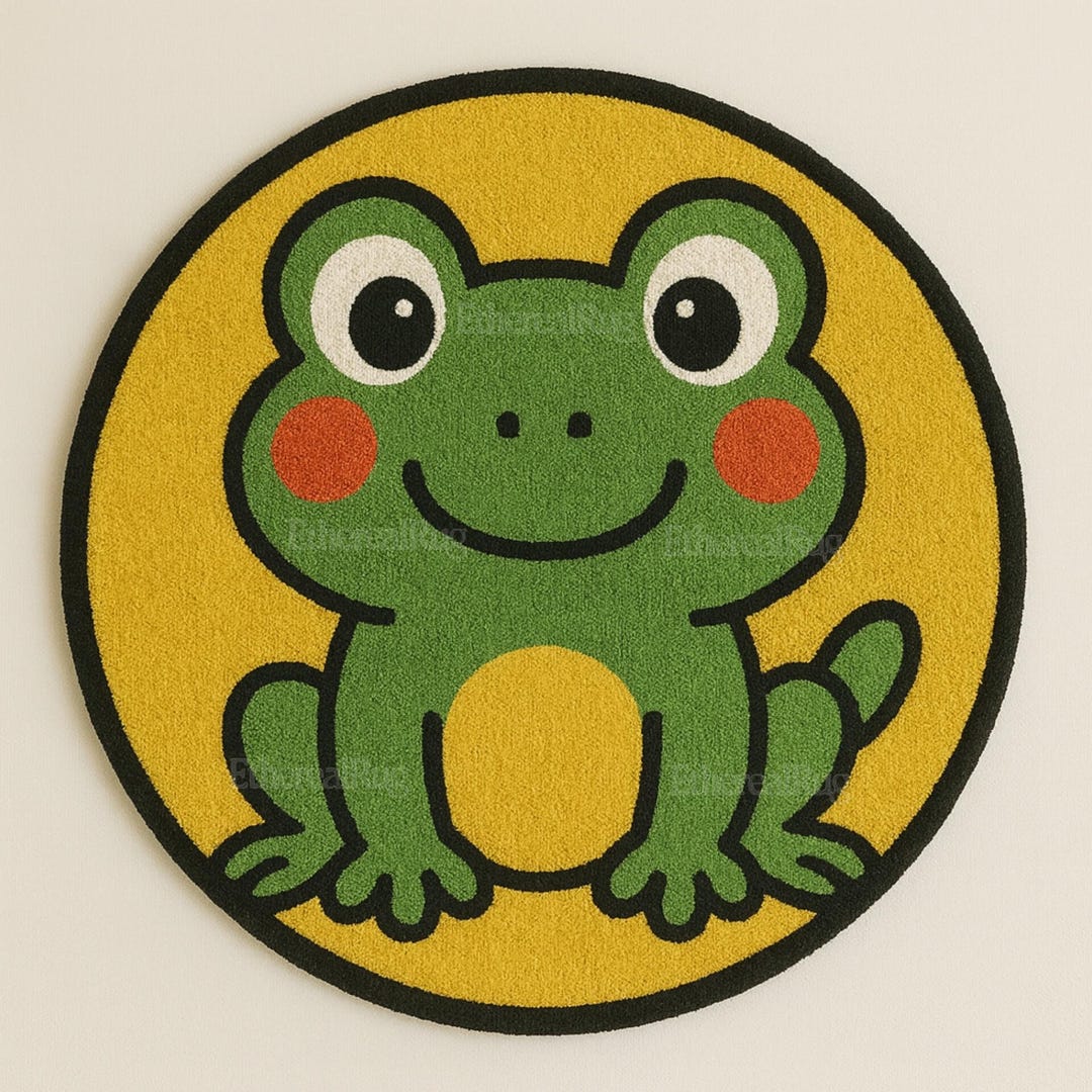 Kids Frog Rug – Cute Round Cartoon Animal Carpet, Hand-tufted Playroom ...