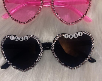 Gafas de sol personalizadas de Take That con forma de corazón de diamantes de imitación / Merchandising para fans de conciertos
