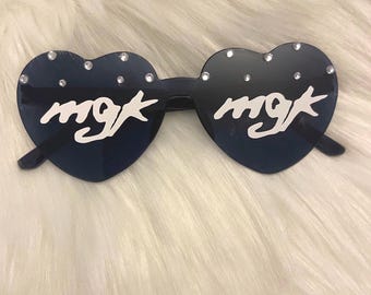 Custom MGK Heart Sunglasses | Personalised Name Rhinestone Heart Glasses | Hen Party, Birthday, Festival Gift