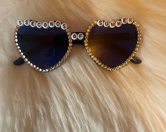 Custom 5 Seconds Of Summer  Rhinestone Heart Sunglasses | Personalised Name Festival Glasses