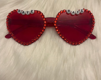 Custom Raye Rhinestone Heart Sunglasses | Concert Fan Merch