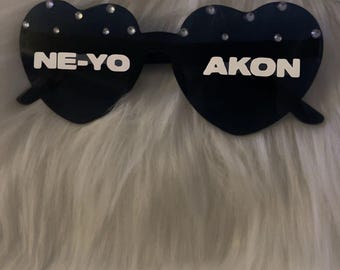 Gafas de sol personalizadas con corazón de diamantes de imitación de Ne-yo y Akon / Gafas de fiesta con nombre personalizado