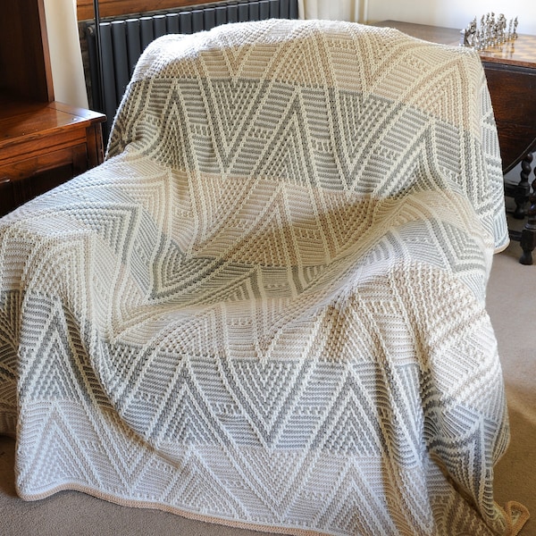 Crochet pattern, Magic Mountain blanket made with mosaic overlay crochet, geometric / chevron design - afghan throw