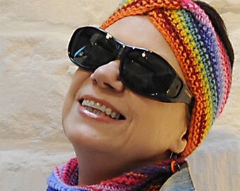 Crochet Pattern Ear Warmer and Scarf, Rainbow Hairband - new Binary Crocheting Technique
