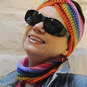 Crochet Pattern Ear Warmer and Scarf, Rainbow Hairband - new Binary Crocheting Technique