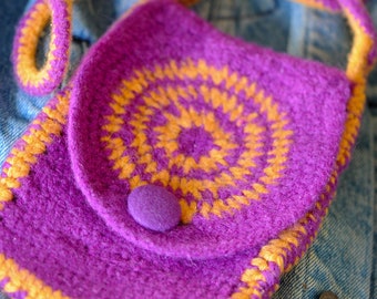 Crochet pattern for a fuzzy boho bag-Tie dye crossbody felted festival bag (US and UK terms