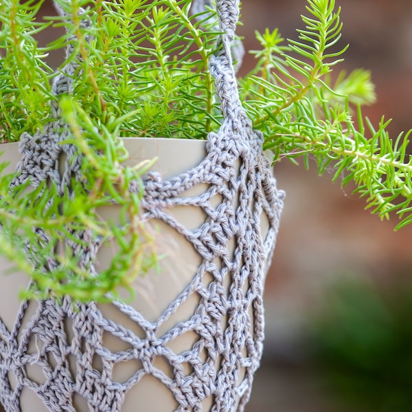PDF crochet pattern - Trailing plant pot hanger / holder - macrame inspired