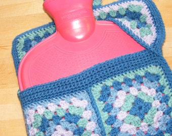 Crochet pattern - hot water bottle cover using granny squares with a flip top opening