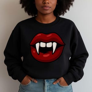 Trendy Vampire Horror Halloween PNG Red Lips and Fangs PNG Halloween Shirt Mug Tote Design  PNG Funny Halloween Gift for Her