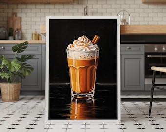 Pumpkin Spice Latte Art Print: gezellig herfst keukendecor (digitale download)
