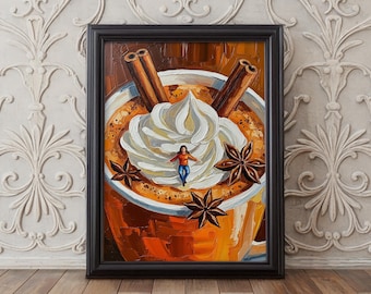 Pumpkin Spice Latte Art Print: gezellig herfst keukendecor (digitale download)