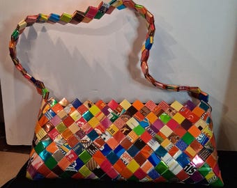 Bubble Gum Wrapper Purse Woven Recycled Candy Wrappers Multi Color Womens Gifts