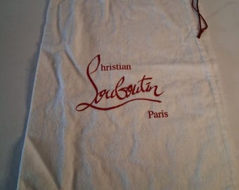 Auténtica bolsa guardapolvo de algodón blanco para zapatos Christian Louboutin con cordón ajustable, 11x14 pulgadas.