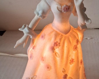 Vintage porcelain figurine lamp Ardalt Japan Lady With Floral Dress nite lite