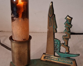 Vintage Judaica Jewish Yahrzeit Memorial In Loving Memory Electric Lamp Brass