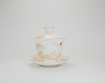 Full-color and gold-painted tree shadow covered bowl