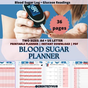 Blutzucker Tracker Log Glucose Monitor Diabetes Gesundheit Tracker A4 US Letter PDF Printable
