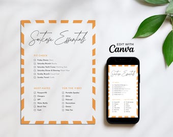 Destination Bachelorette Packing List | Tropical Theme | Editable Canva Template, 5x7 Printable & Mobile Digital Download
