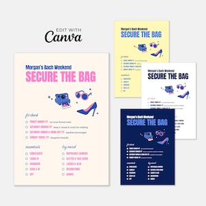 Bachelorette Party Packing List - Editable Canva Templates, Print & Digital, 4 Colorways (Bold Bride Collection)